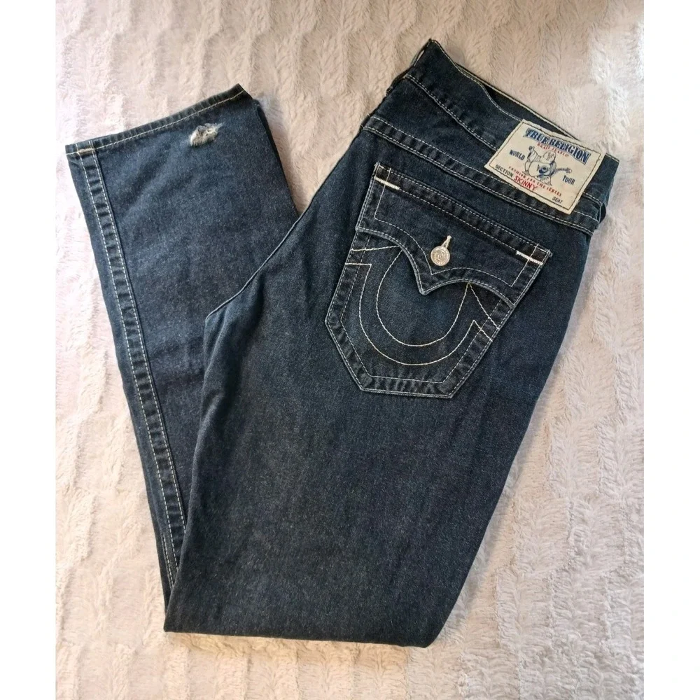 True Religion Skinny w/Flap Jeans Men's Size 38x32 Blue Dark Wash Denim